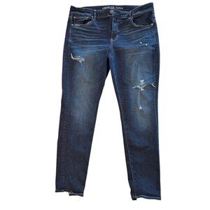 Women's American Eagle Super Stretch Jegging Dark Wash Distressed 16